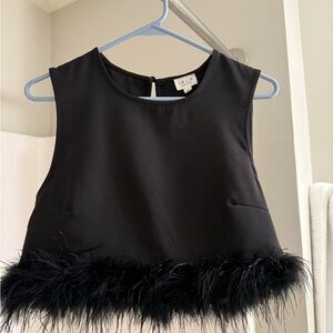 Le Lis Black Feather Trim Tank Top